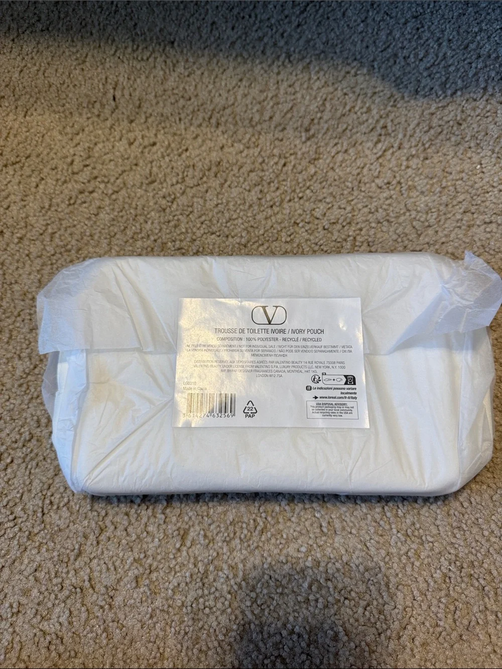 Valentino Ivory Travel Toiletry Pouch - Elegant Cosmetic Bag